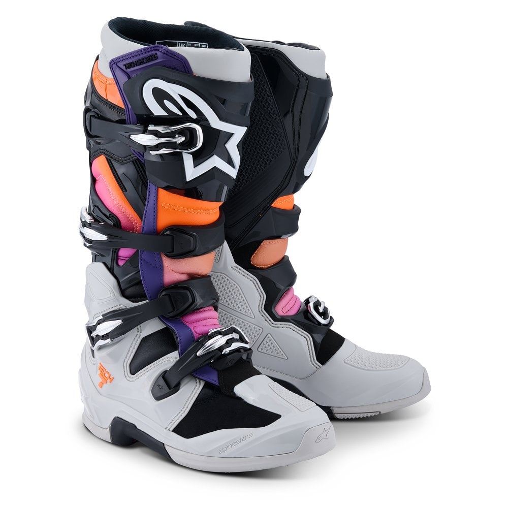 Alpinestars 2026 Tech 7 MX Boots Black Light Grey Orange Flo Magenta